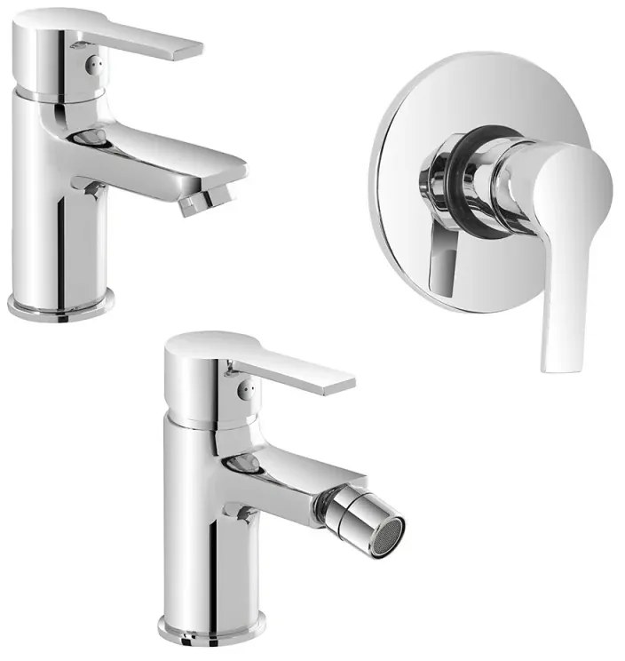 Set miscelatori lavabo bidet e doccia cromo con scarico incluso Prima