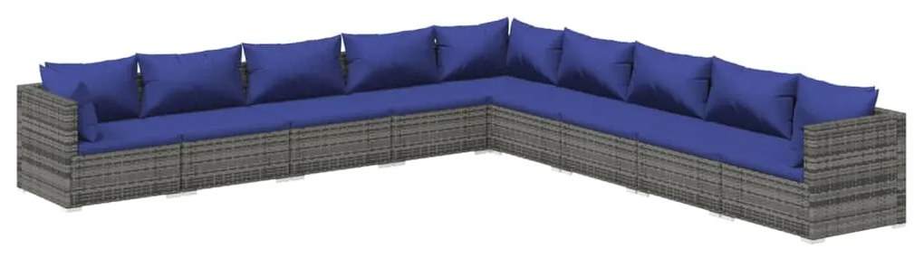 Set Divani da Giardino 9 pz con Cuscini in Polyrattan Grigio