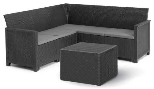 EMMA CORNER 5 SEATER CON CUSCINI - DIVANO ANGOLARE 172X172X74H TAVOLINO CONTENITORE 55,5X55,5X42H - FLAT WICKER 7 MM - GRAFITE