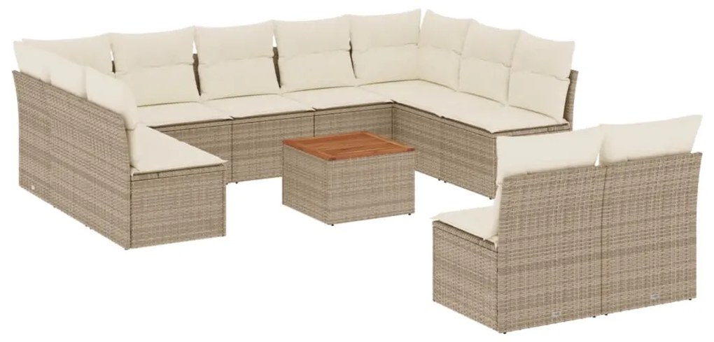 Set divani da giardino 12 pz con cuscini beige in polyrattan