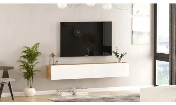 Mobile Tv Sospeso 180x32x30 Effetto Legno Rovere e Bianco Future