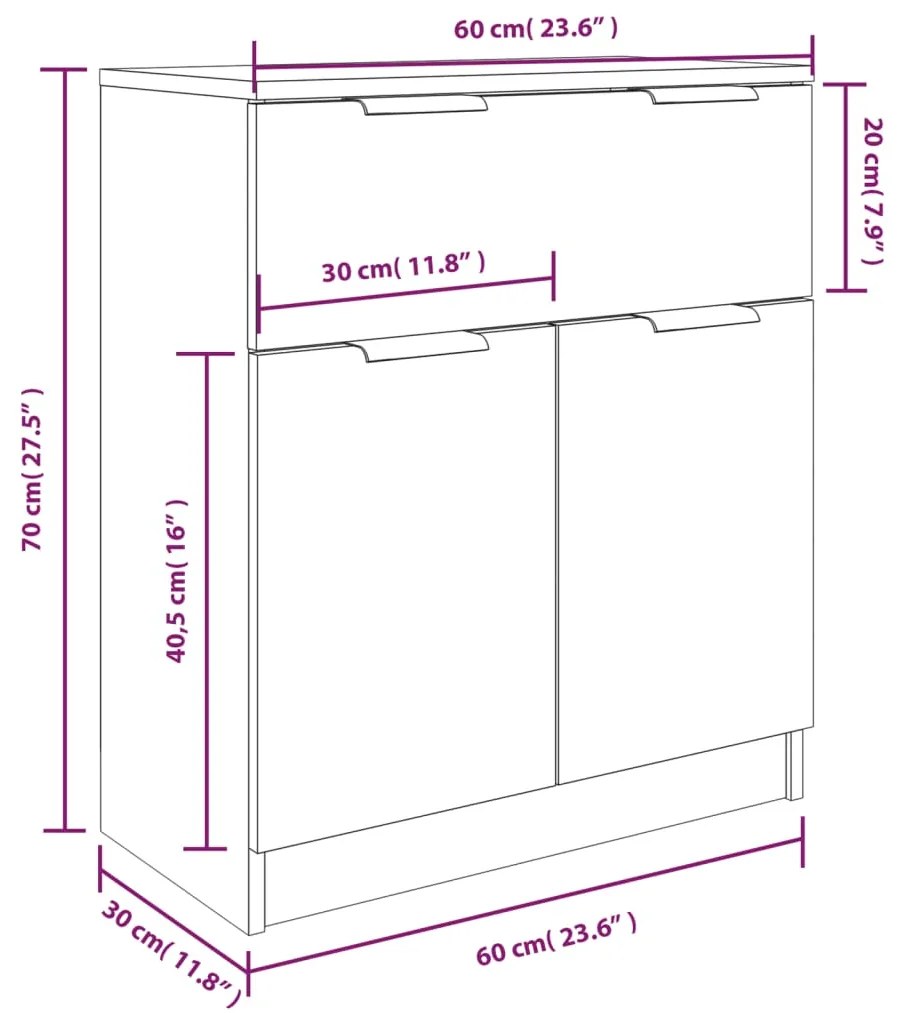 Credenze 3 pz Grigio Sonoma in Legno Multistrato