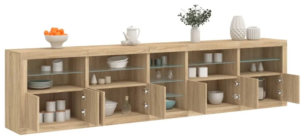 Credenza con luci led rovere sonoma 283x37x67 cm