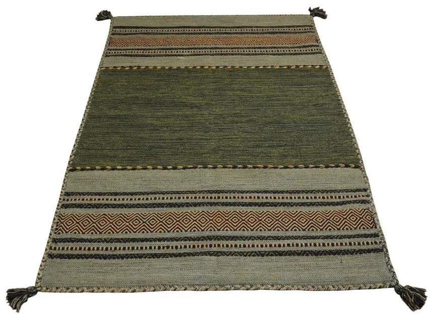Tappeto in cotone verde-marrone , 60 x 90 cm Antique Kilim - Webtappeti