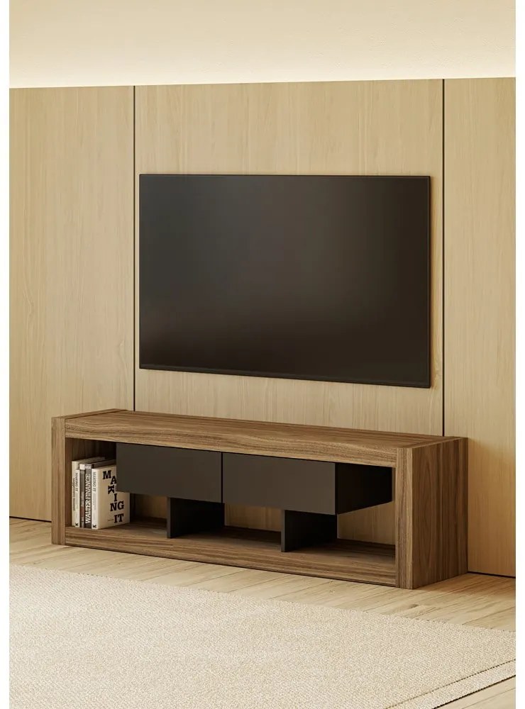 Tavolo TV marrone-nero in noce 175x52 cm Nara - TemaHome