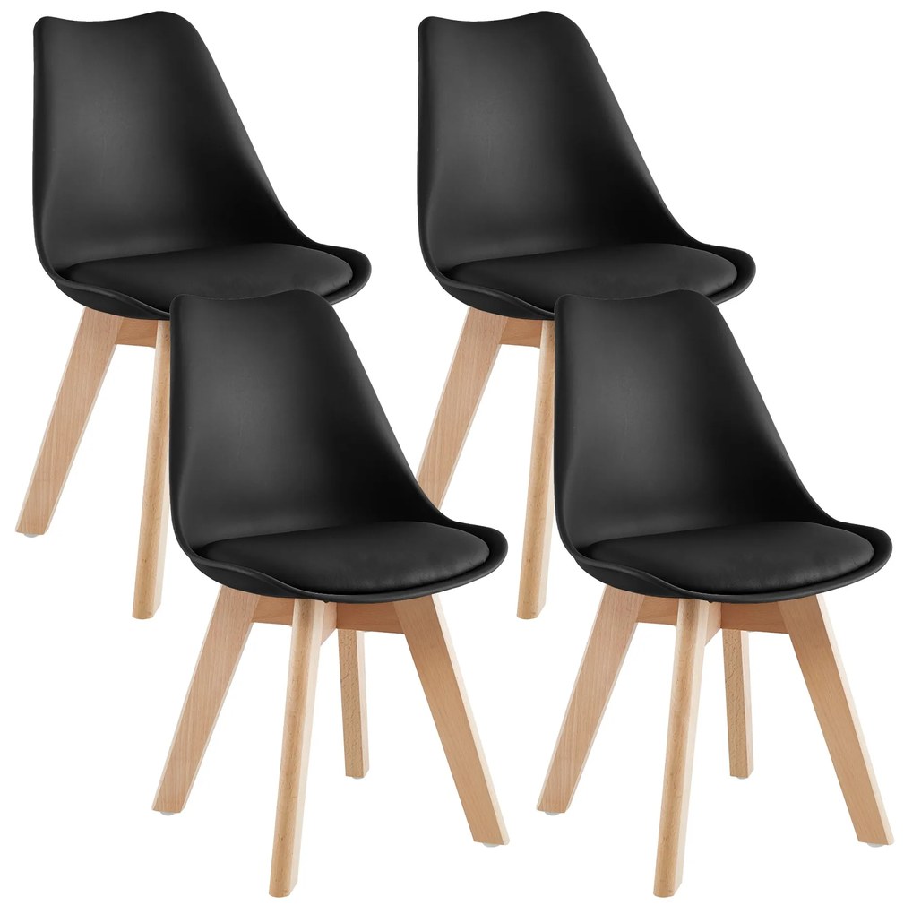 Set 4 Sedie Sala Da Pranzo Ufficio Con Gambe In Legno Di Faggio Schienale Ergonomico Seduta Imbottita In SimilPelle Sedia Cucina Soggiorno Sala Attesa Eleganti Moderne Robuste Solide - Nero