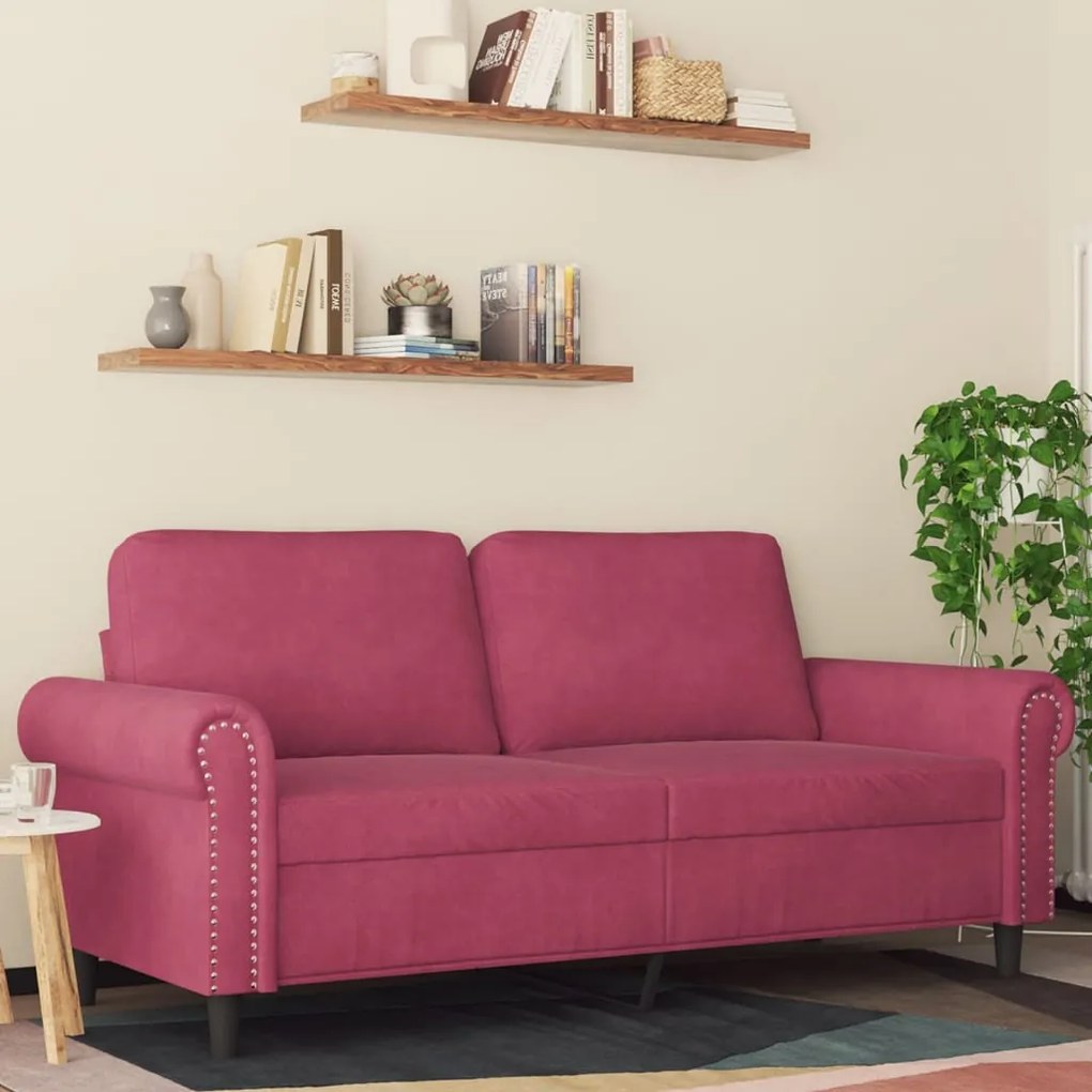 Divano A 2 Posti Rosso Vino 140 Cm İn Velluto /