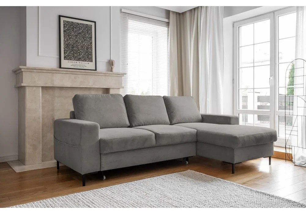 Divano letto in velluto a coste grigio (angolo destro) Lofty Lilly - Miuform