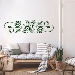 Adesivi da parete - Ornamento a fiori con le farfalle | Inspio