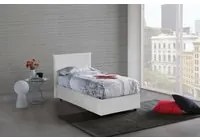 Letto singolo Cesidia, Letto contenitore con rivestimento in ecopelle, Made in Italy, Apertura frontale, con materasso cm 90x190 incluso, Bianco