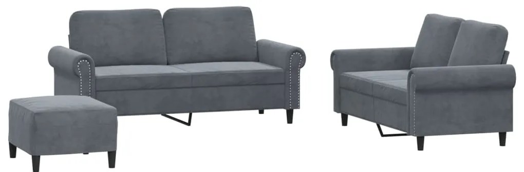 Set di divani 3 pz con cuscini grigio scuro in velluto