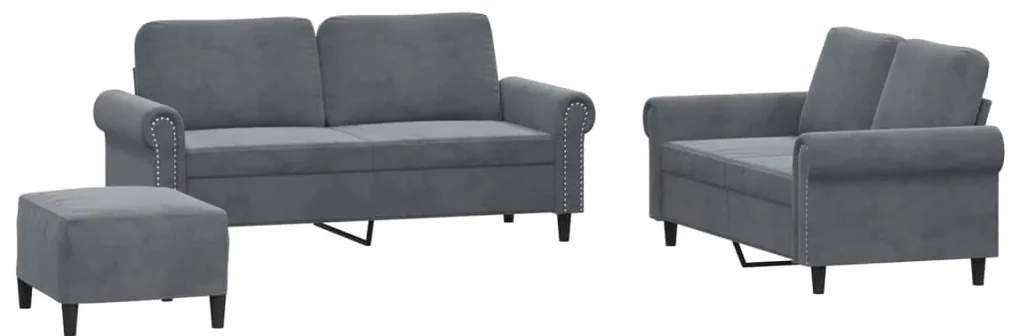 Set di divani 3 pz con cuscini grigio scuro in velluto