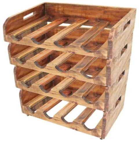 Set Portavini 4pz per 16 Bottiglie in Legno Massello Recuperato