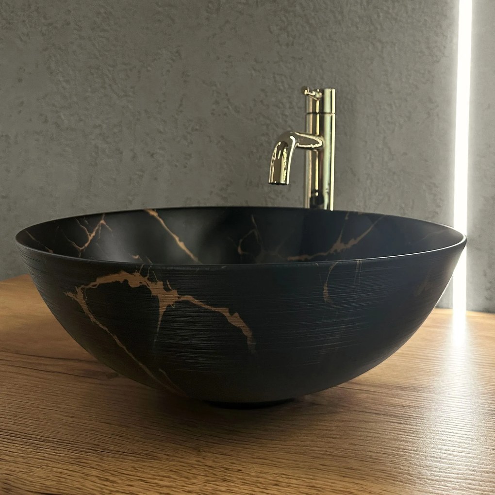 Lavabo da appoggio in ceramica Rea Stella Black Marble Brush