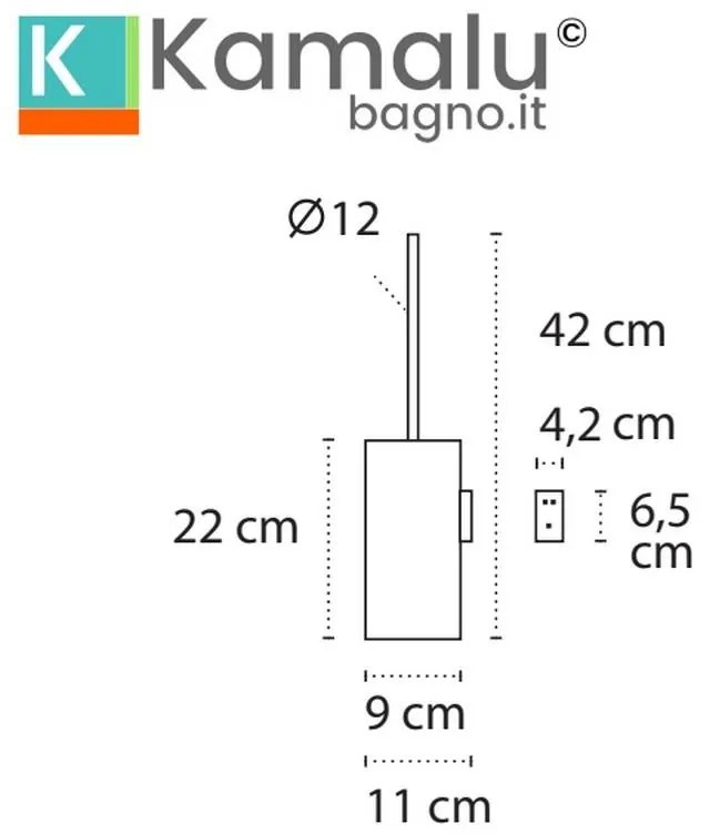 Kamalu - portascopino wc design cilindrico con attacco a muro in acciaio inox finitura lucida | kam770c