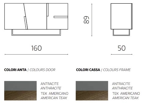 Madia a 3 ante 160 cm con scocca Antracite e inserti Teak GIRONA con piedini sagomati