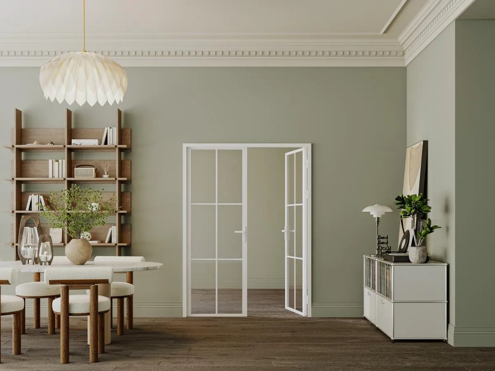 Blocco porta reversibile a due battenti 2 x H204 x L73 cm in Alluminio e Vetro temperato Bianco - SEROTO