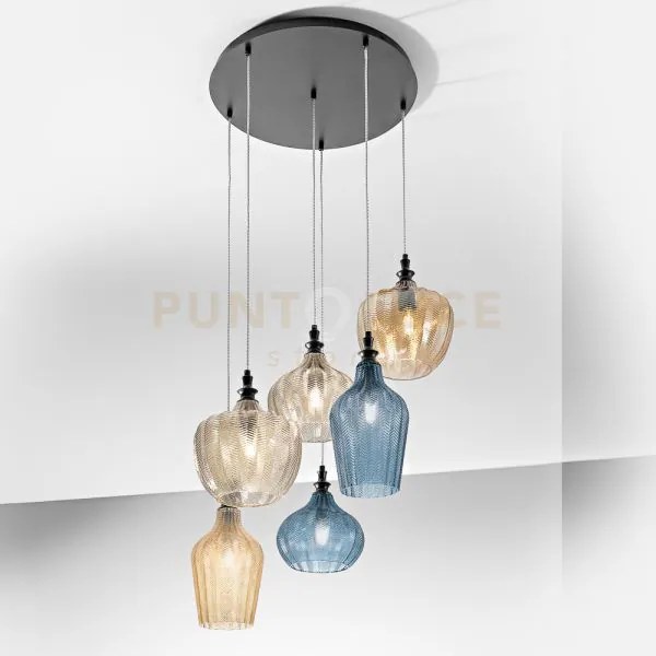 Cleofe s/6  -lampadario a sospensione 6 luci attacco e27 in vetro c...