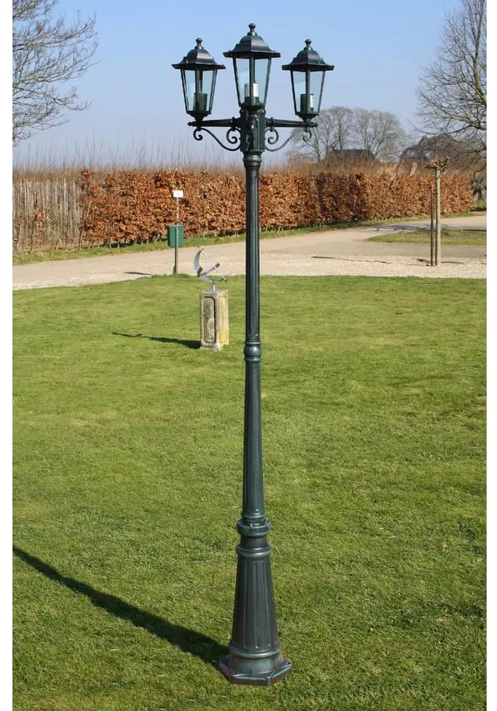 Lampione Da Giardino 3 Bracci 215 Cm Verde Scuro/nero Alluminio /