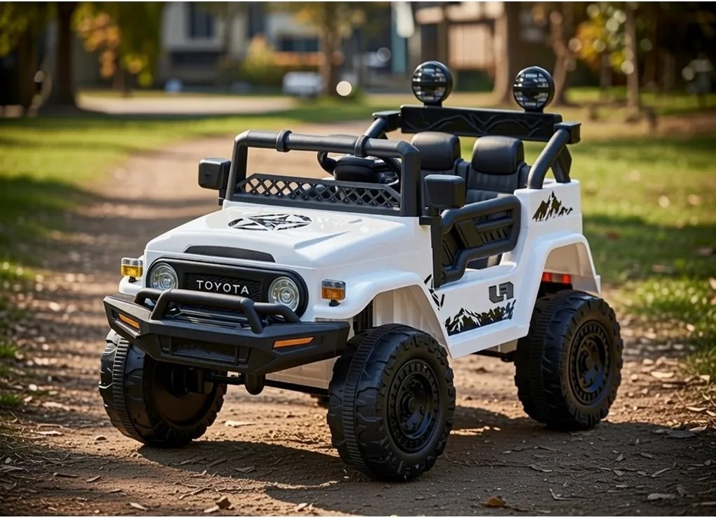 Macchina Elettrica per Bambini Fuoristrada Toyota Fj Cruiser 12V Telecomando Ruote in Gomma e Sedile in Pelle Bianco...