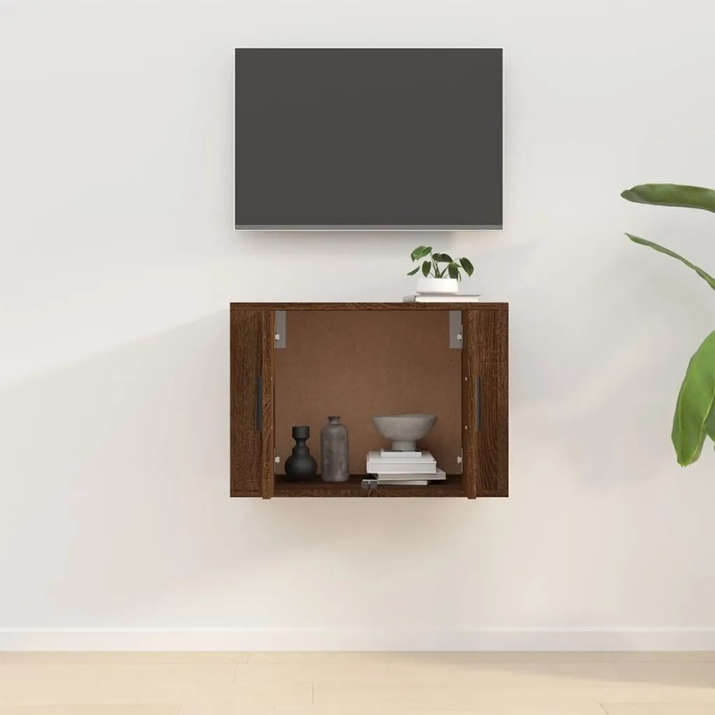 Mobile Porta TV a Parete Rovere Marrone 57x34,5x40 cm