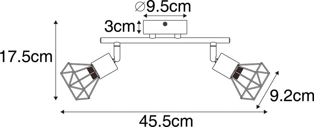 Faretto nero con legno girevole e inclinabile 2 luci - Mosh