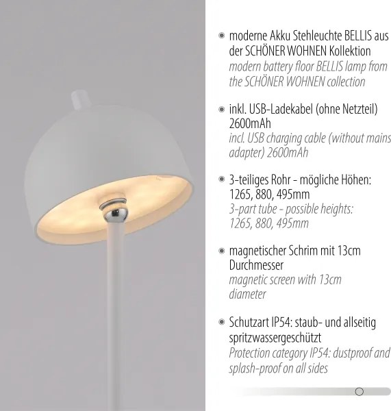Schöner Wohnen 19245-16 - Piantana LED dimmerabile BELLIS LED/2,5W/5V IP54 bianca