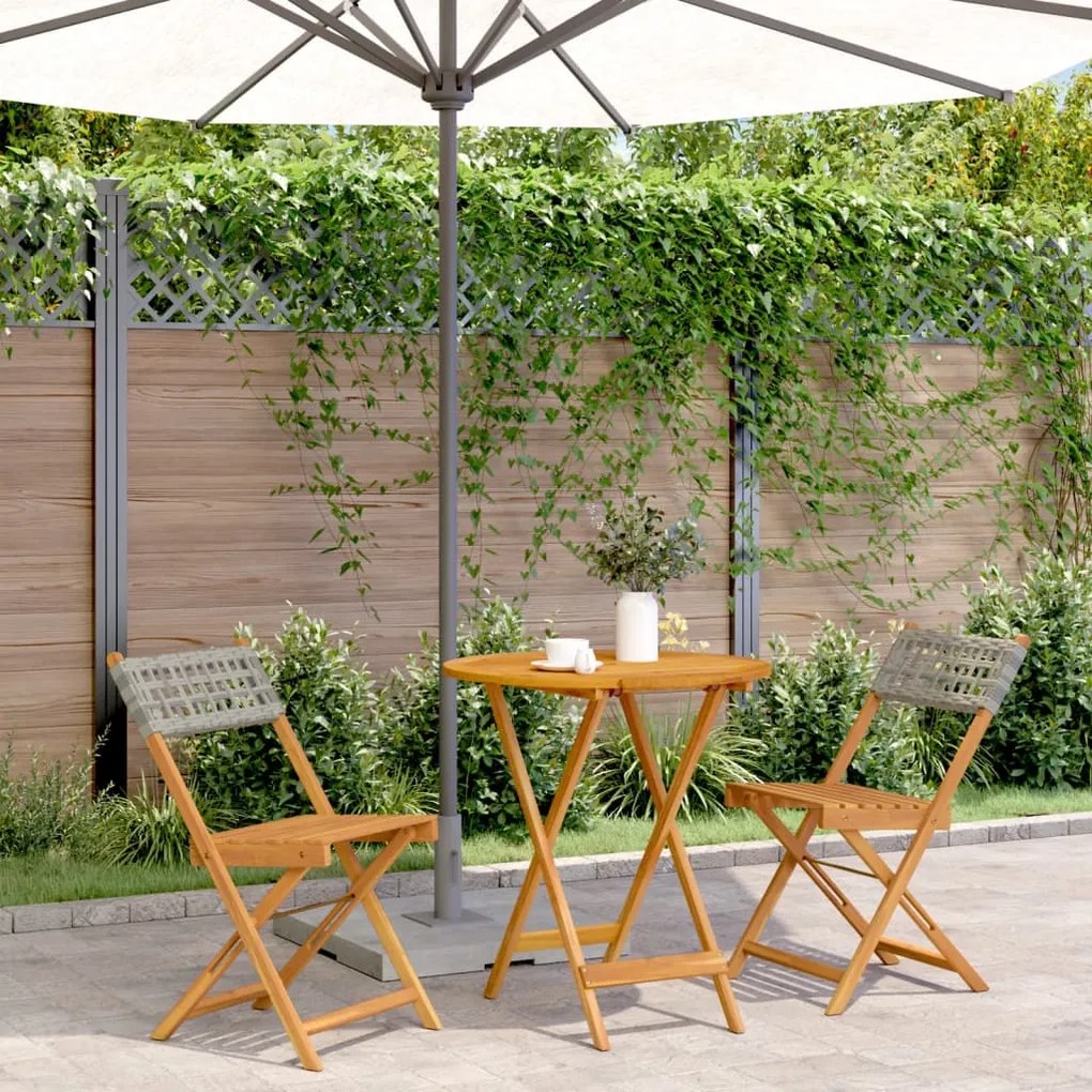 Set Da Bistrot 3 Pz Grigio İn Polyrattan E Legno Massello /