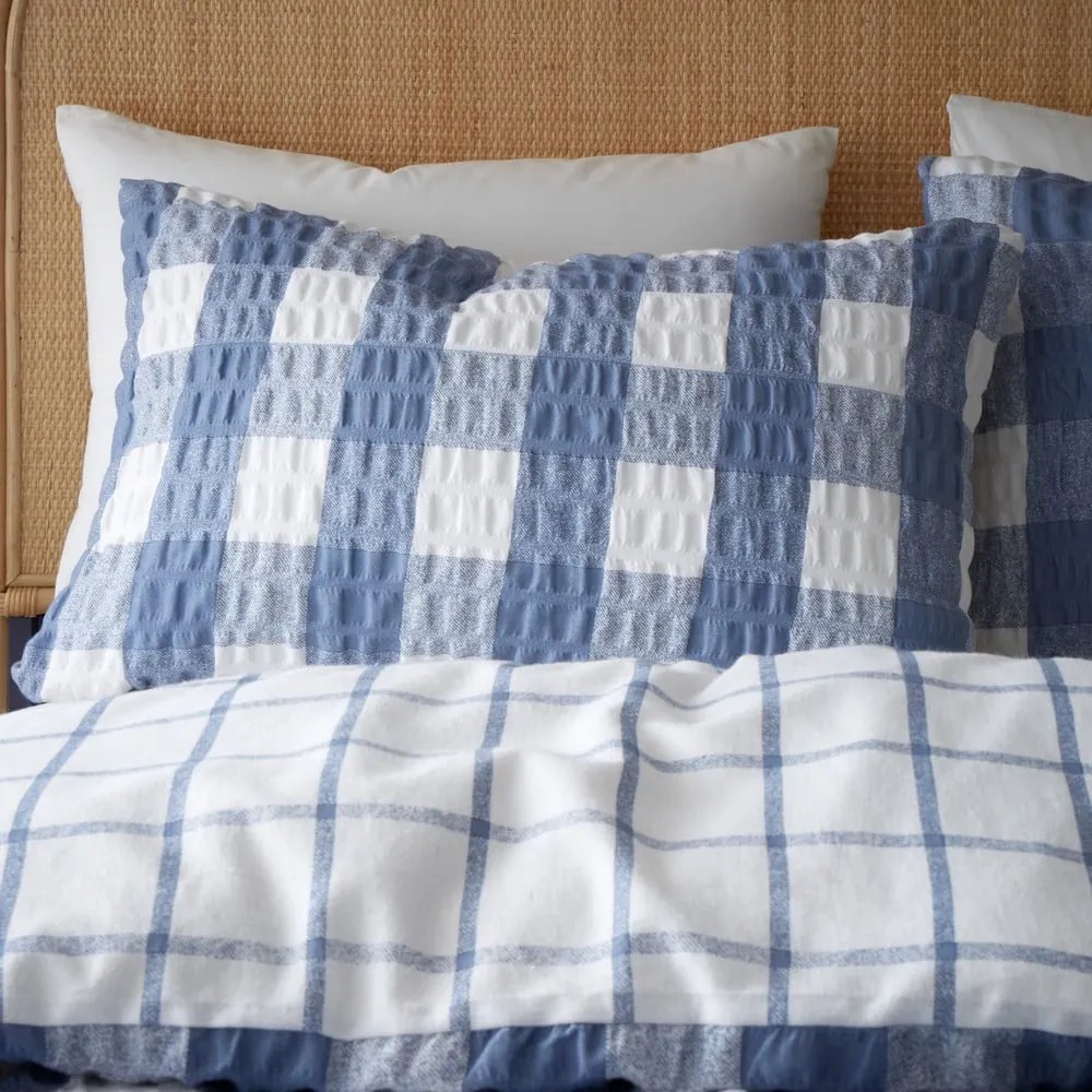 Biancheria da letto singola in flanella blu 135x200 cm Gingham Check - Catherine Lansfield