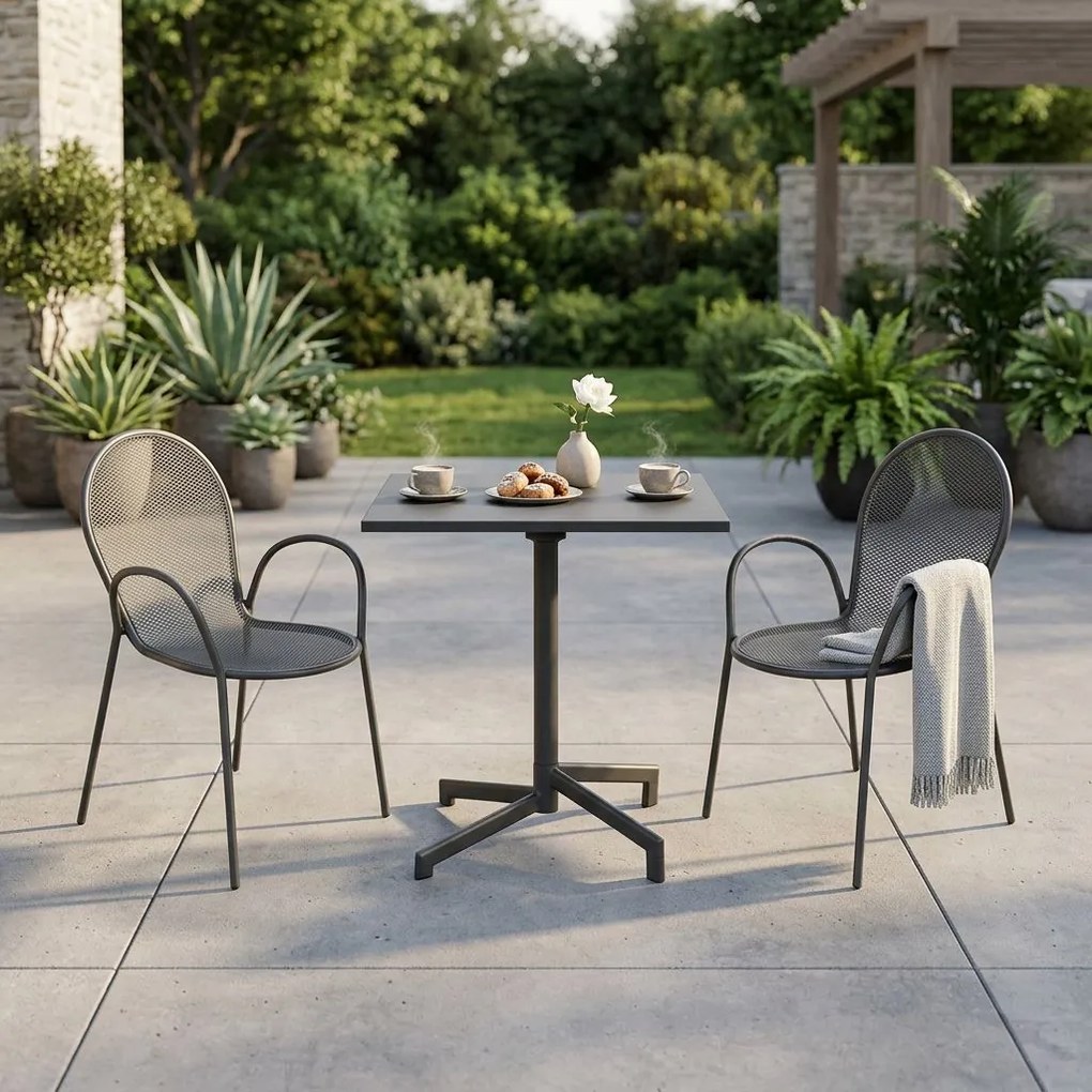 OPERA - set tavolo in alluminio cm 70 x 70 x 73 h con 2 poltrone Maris