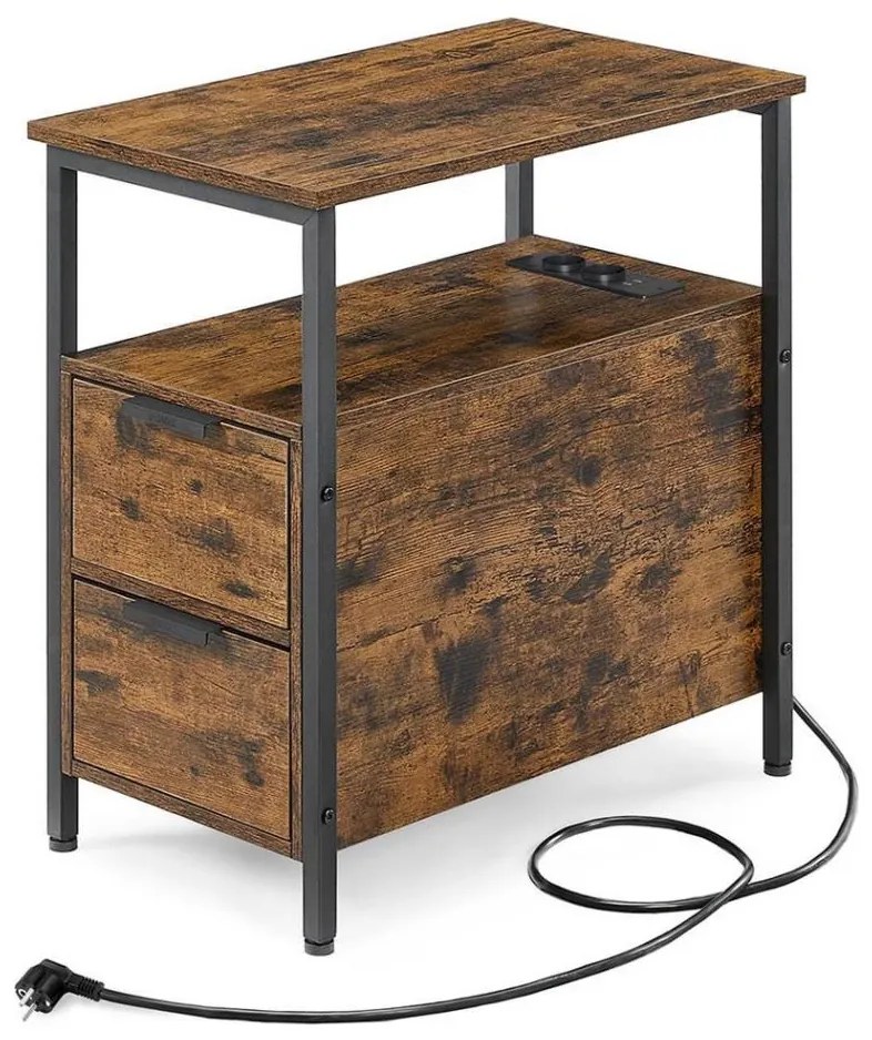 Tavolino d'appoggio con prese elettriche integrate e porte USB ROD marrone/nero