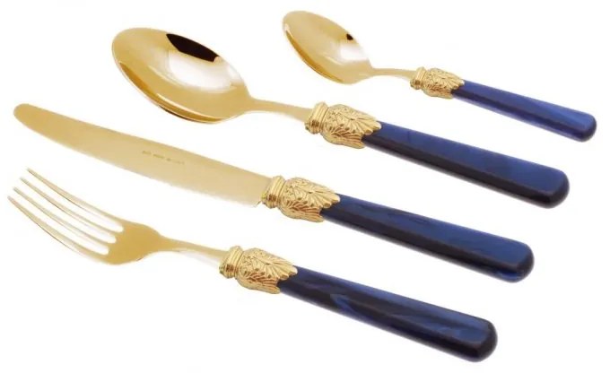 Posate Oro Pvd - Elena - Set 24 Pz Manico Perlato Blu