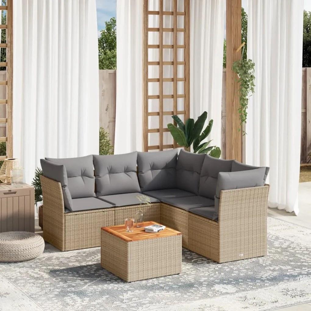 Set divano da giardino 6 pz con cuscini beige misto polyrattan