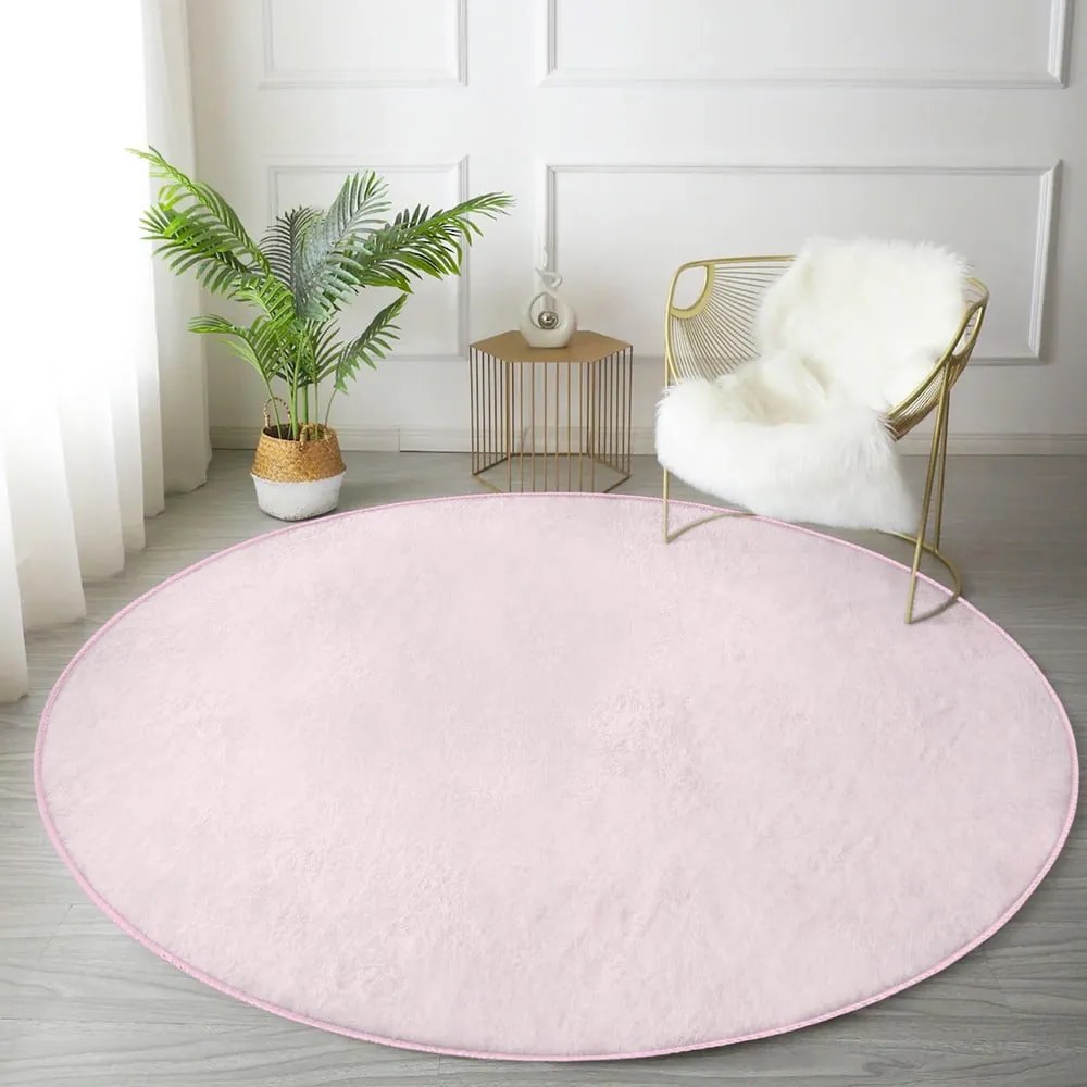 Tappeto rotondo lavabile rosa chiaro adatto per aspirapolvere robot ø 120 cm Comfort - Mila Home