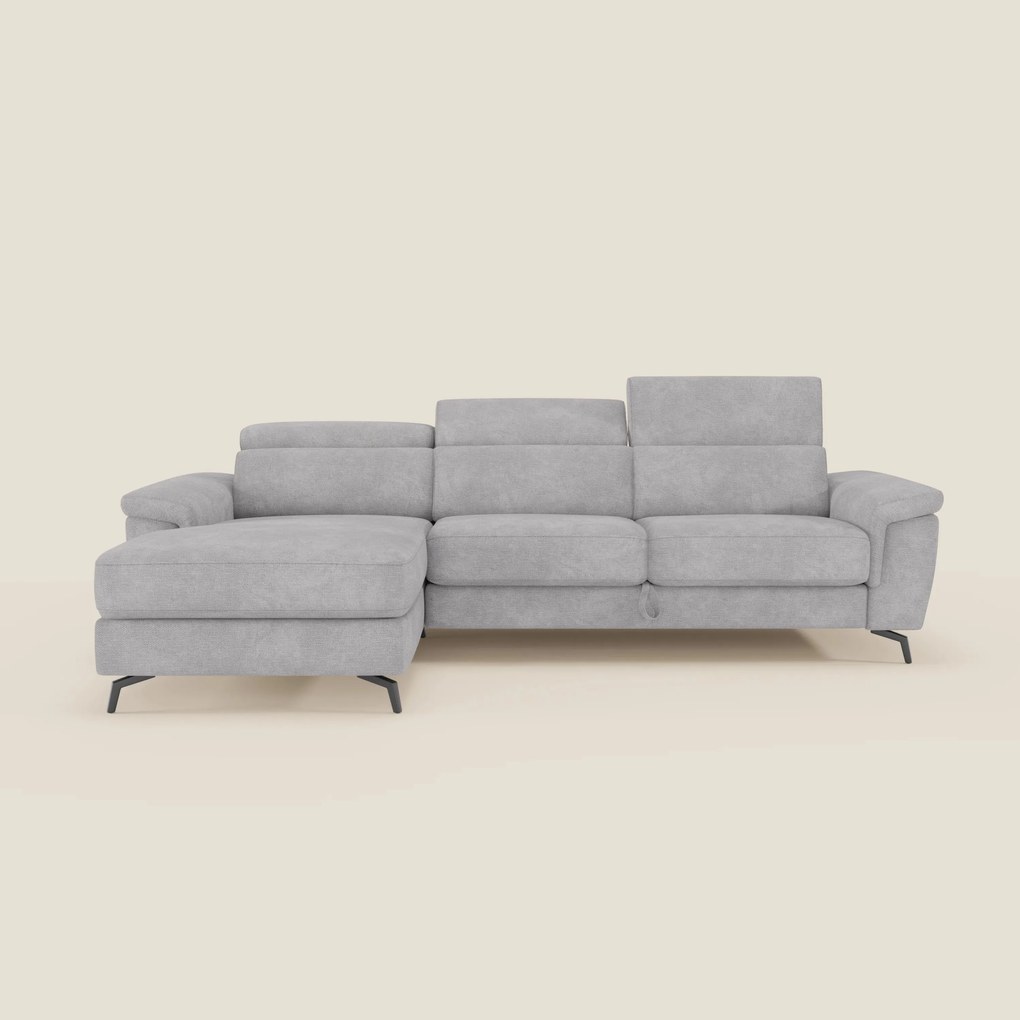 Estro Divano estraibile con chaise-longue e poggiatesta reclinabili in tessuto impermeabile T14 grigio chiaro