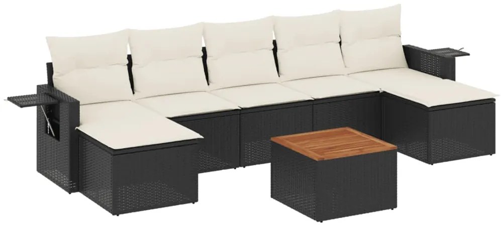 Set divani da giardino con cuscini 8 pz nero in polyrattan