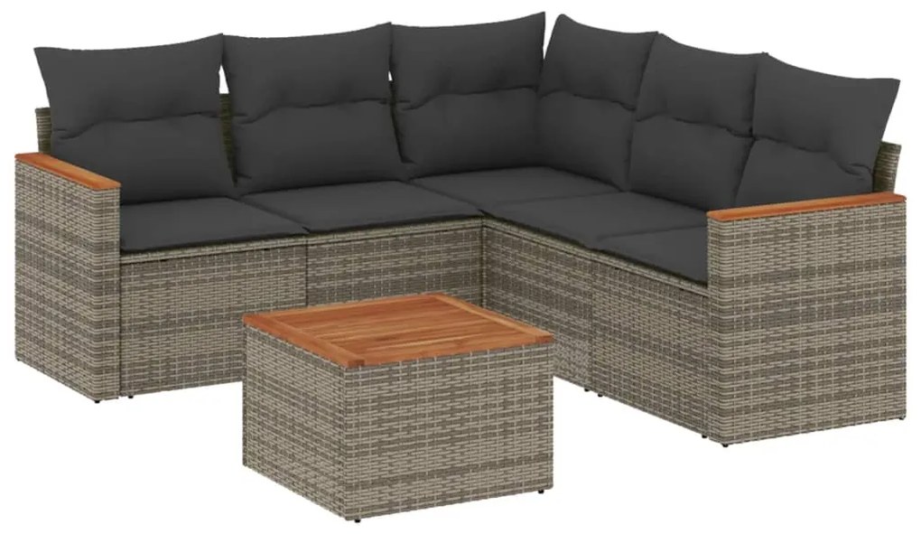 Set divano da giardino 6 pz con cuscini grigio in polyrattan