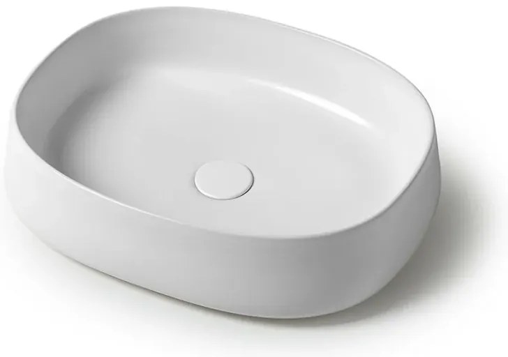 Lavabo da appoggio 50 cm ovale in ceramica bianco lucido Milos