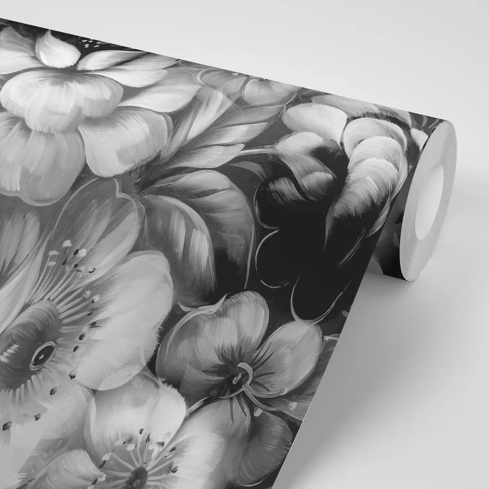 Carta da parati – Fiori in bianco e nero