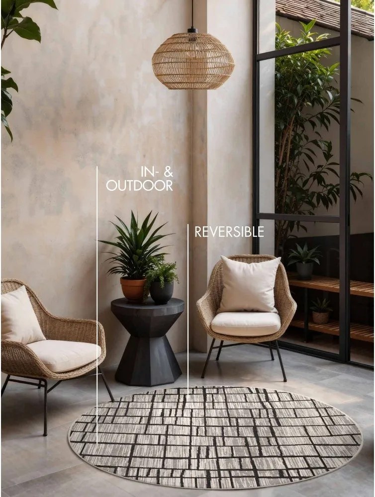 Tappeto da interno/esterno rotondo nero/color crema ø 160 cm Haringey Crouch – Ted Baker