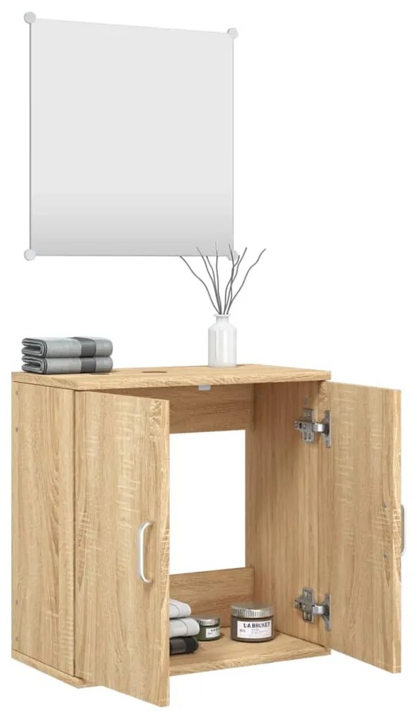 Set mobili da bagno 2 pz rovere in legno multistrato