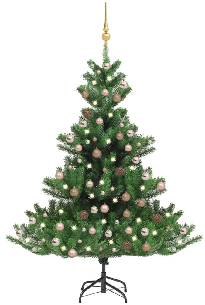 Albero Natale Artificiale Nordmann con LED e Palline Verde, Albero Natale Artificiale Nordmann con LED Palline Verde 120 cm