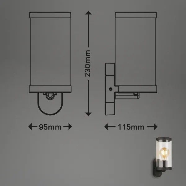 Briloner 3600-015 - Applique da esterno KAIRO 1xE27/12W/230V IP44 nero