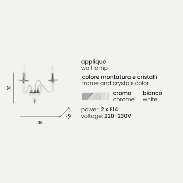 Applique DEBUSSY 2 luci in vetro lavorato a mano Bianco 38x32 cm