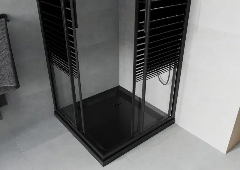 Mexen Rio cabina doccia quadrata 70 x 70 cm, strisce nere, nera + piatto doccia Flat, nero - 860-070-070-70-20-4070B