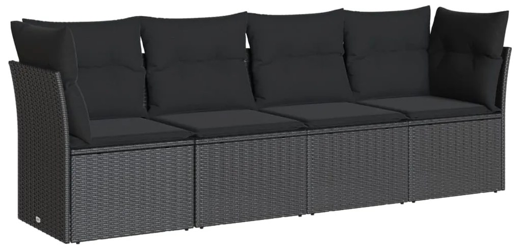 Set Divani da Giardino 4 pz con Cuscini Nero in Polyrattan