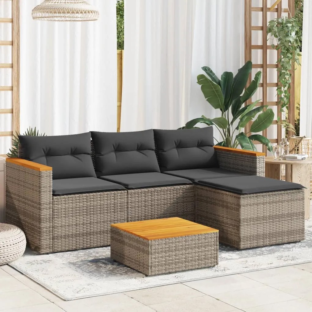 Set divani da giardino 3 pz con cuscini grigio in polyrattan