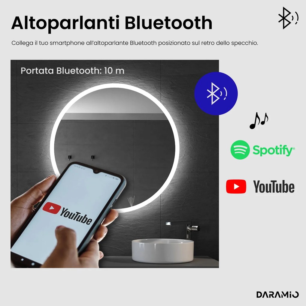 Specchio rotondo con luce LED E1