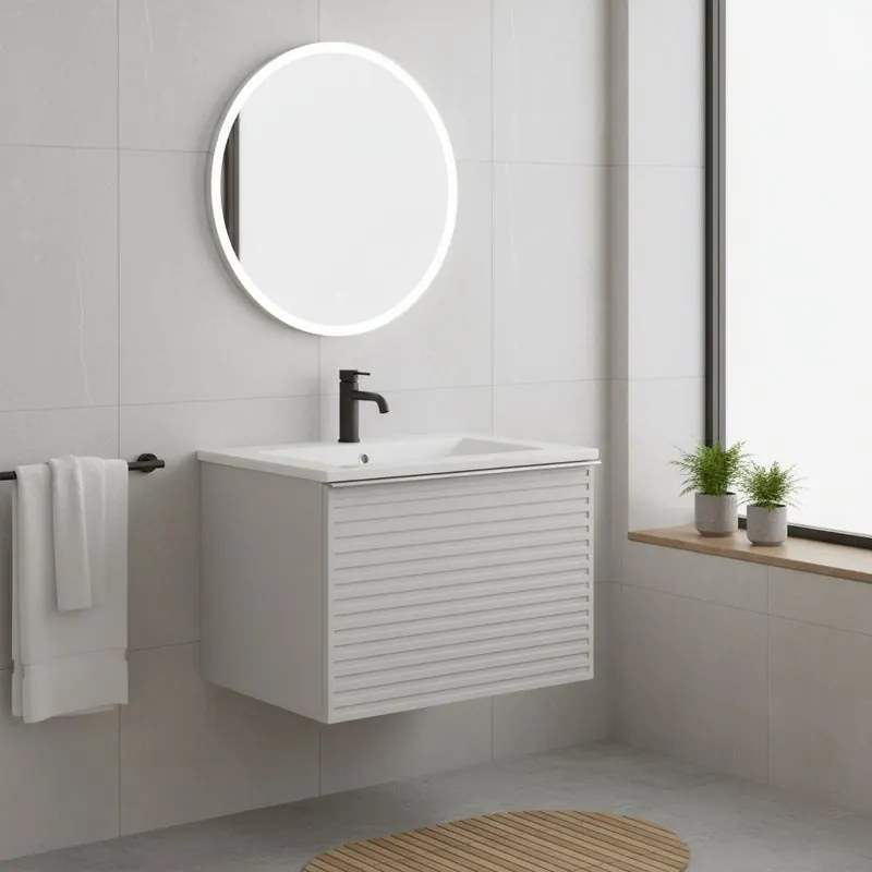 Mobile da bagno sospeso sotto lavabo Pixel stripes 1 cassetto L 60 x H 40 x P 45.5 cm Beige Greige laccato opaco, con maniglia alluminio brillante