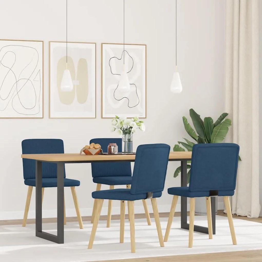 Sedie Da Pranzo 4 Pz Blu İn Tessuto /